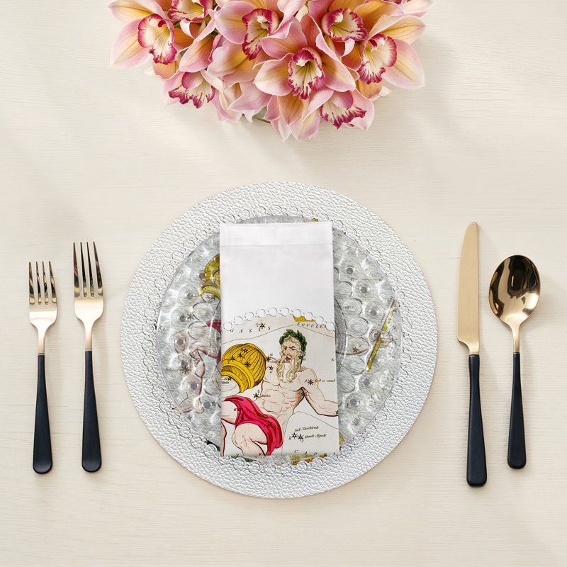 Zodiac Aquarius Cotton Sateen Dinner Napkins, White
