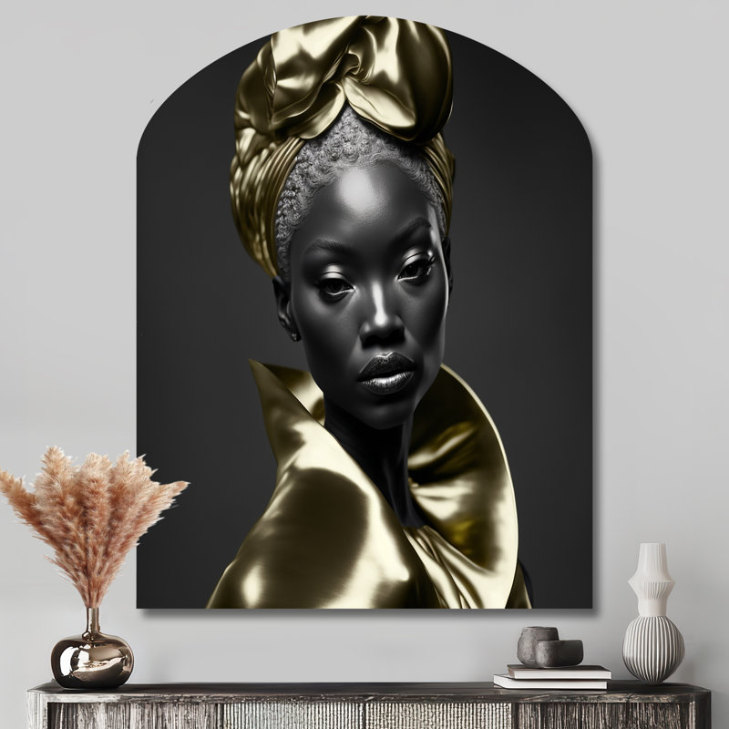 Exquise beauté en noir et or VI - mode femme arche art mural asymétrique, H 43 po x l 33 po