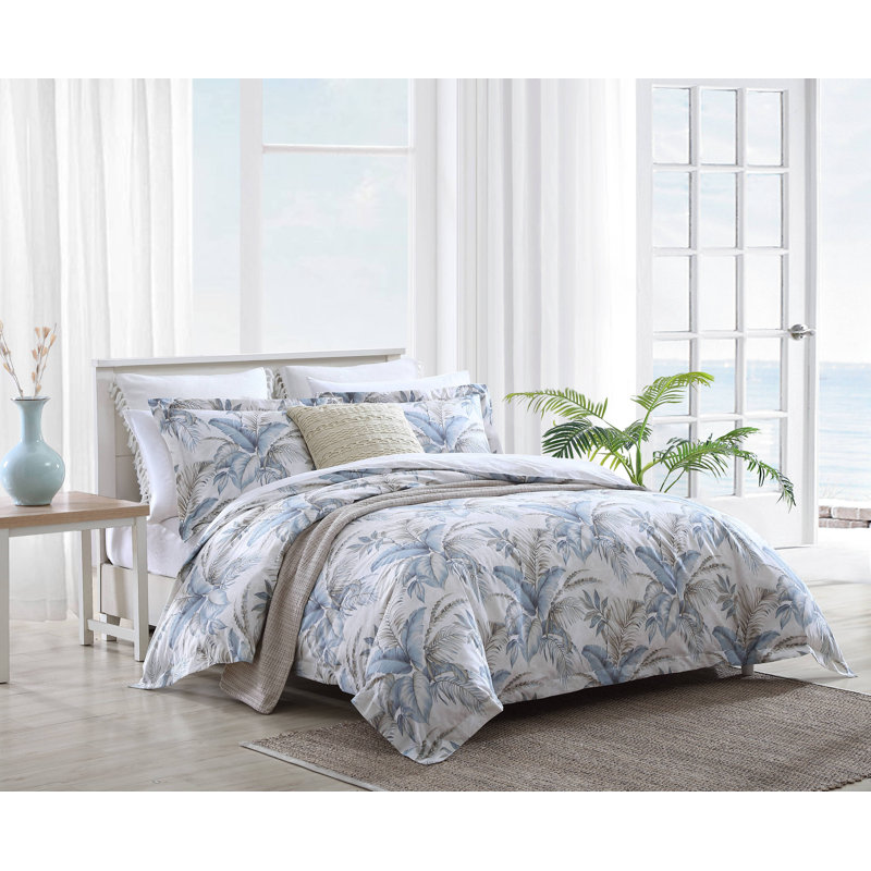 Tommy Bahama Bakers Bluff Blue Cotton Reversible Duvet Cover Set, Queen Duvet Cover + 2 Standard Shams