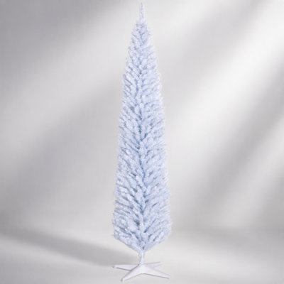Sapin de Noël artificiel fin de 2,4 m (8 pi) en forme de crayon, avec 618 extrémités de branches réalistes et un support en plastique durable, idéal pour les petits espaces.