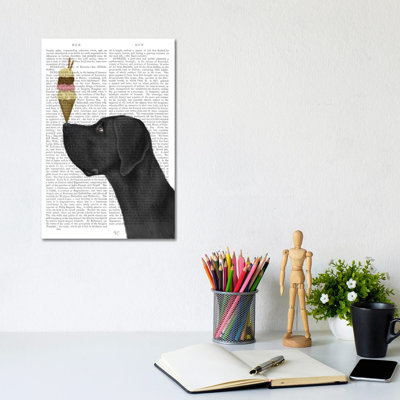 Great Dane, Black, Ice Cream, Print BG by Fab Funky - Wrapped Canvas Print