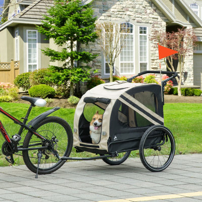 2-In-1 Pet Bike Trailer For Small Dogs, Road-Visibility Bicycle Stroller, Weather-Strong Bike Wagon Trailer Sidecar Attachment