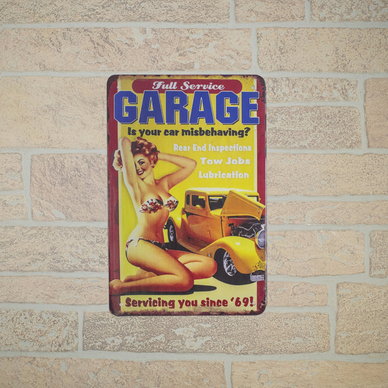 Retro Metal Full Service Garage Car Girl Wall Sign Novelty Man Cave Shop Decor Retro Metal Full Service Garage Car Girl Wall Sign Novelty Man Cave Shop Decor