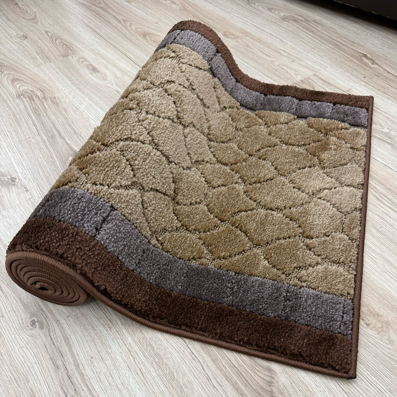 Antibacterial Soft Pile Anti Slip Indoor Runner Rug Geometric Beige Design for Hallway Stairway, Runner 2'2" x 18'