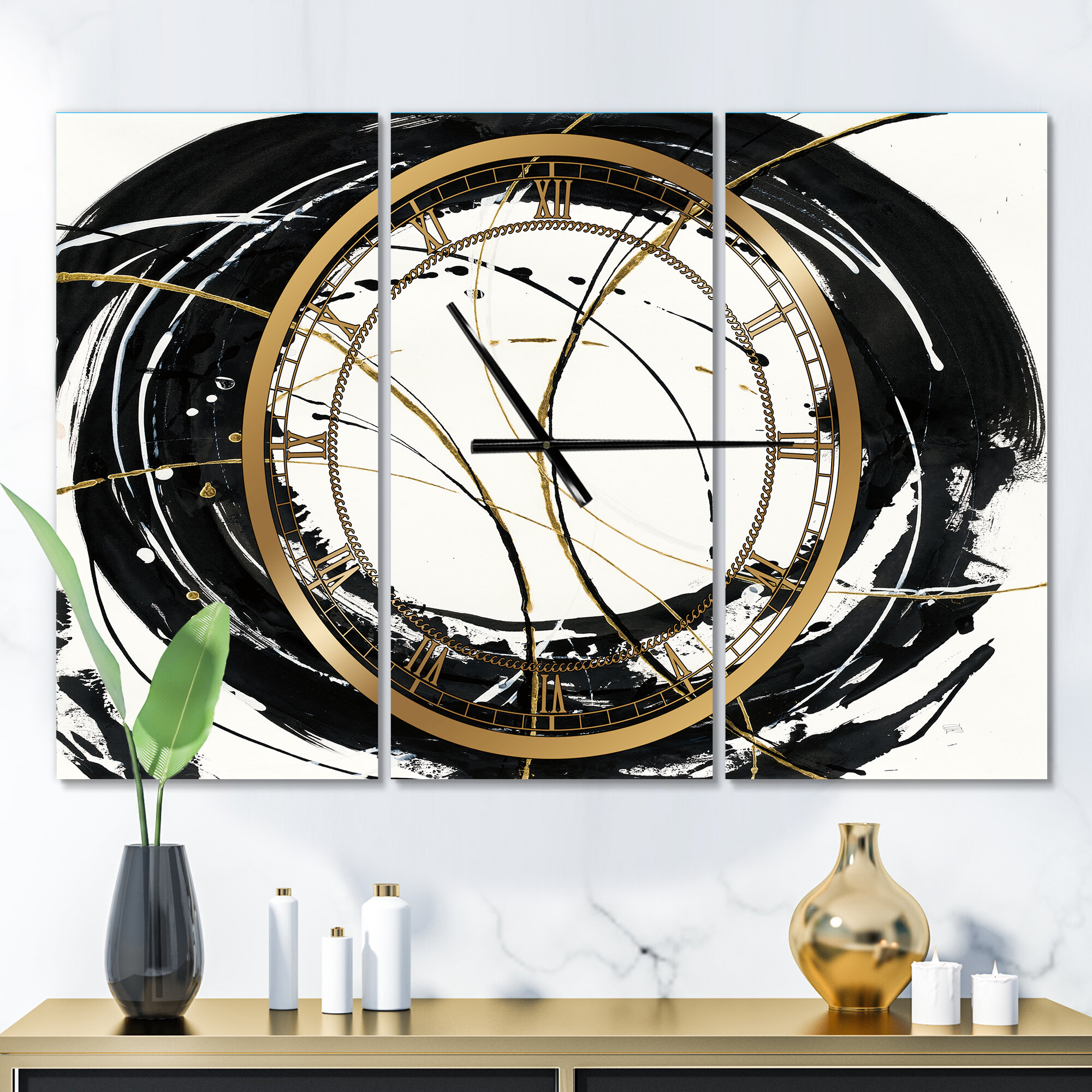 East Urban Home Gold Metallic Circle - Modern wall clock | Wayfair