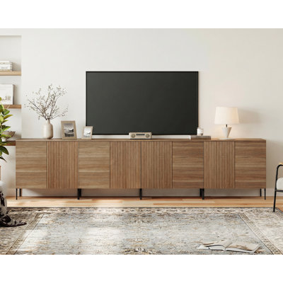 126" Modern Fluted TV Stand With 8 Doors, Entertainment Center With Adjustable Shelf, Wooden TV Console With Storage For Living Room