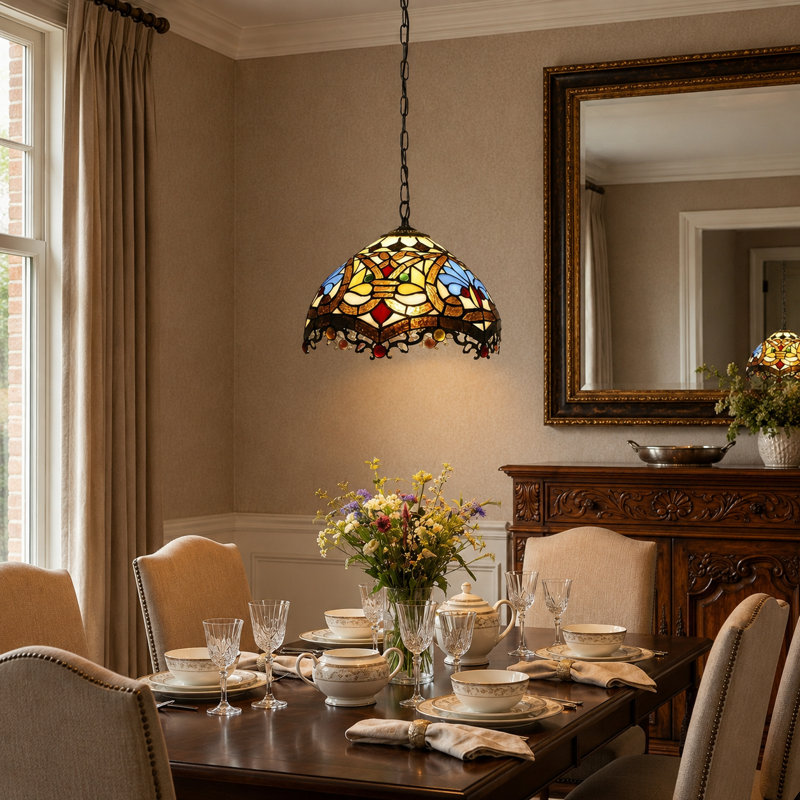 Luminaire suspendu en verre coloré multicolore de style Tiffany, abat-jour floral en mosaïque pour le salon de la salle à manger