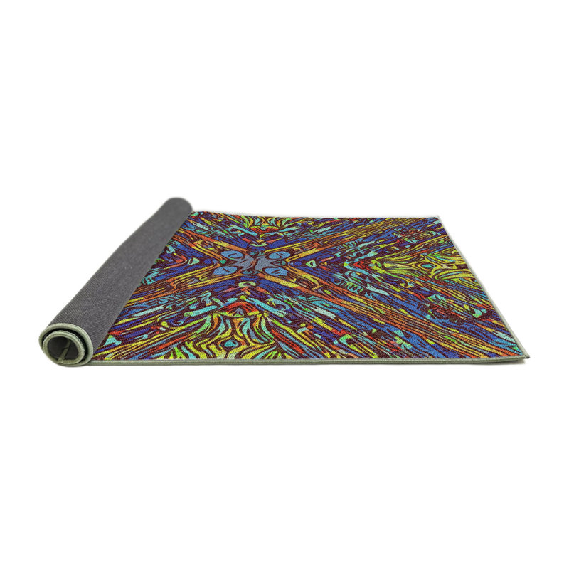 Tapis brun/bleu/jaune tissé à la machine, Rond 4 pi