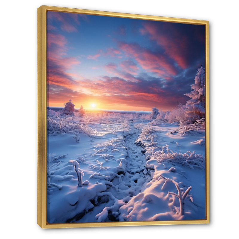Décoration murale Sunrise Snowy Horizon - Paysages, H 44 po x l 34 po x P 1,5 po, Cadre flottant doré