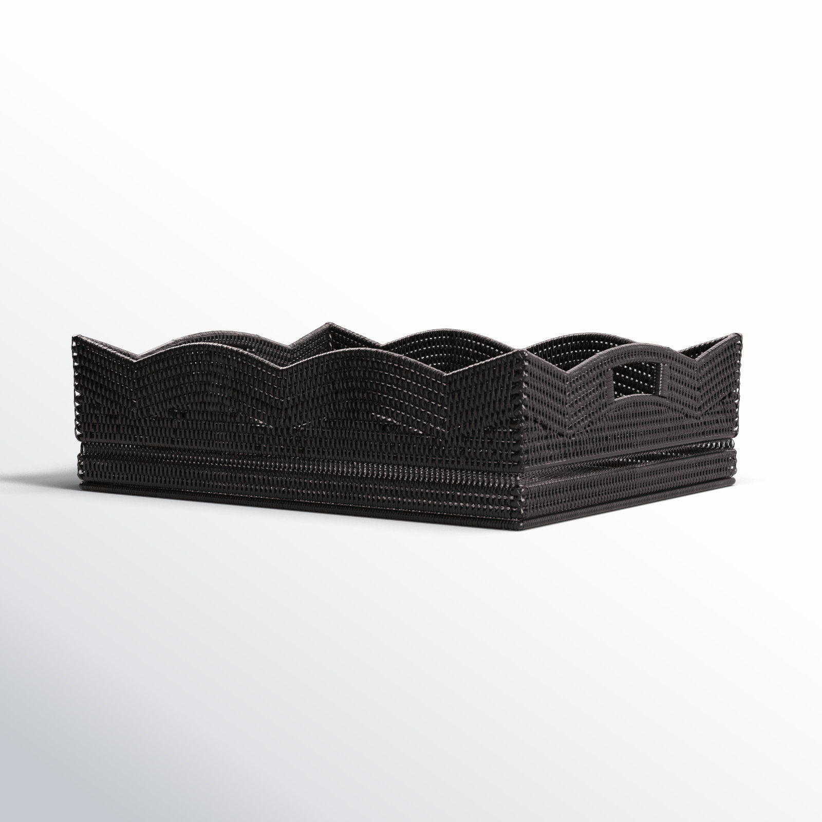 Landry Rattan Tray - Set of 1, 6" H x 20" W x 16" D, Tudor Black