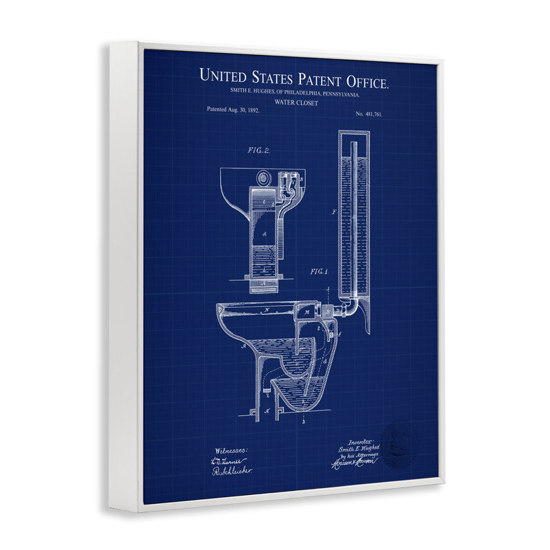 "Water Closet Blueprint", art de la giclée encadrée par Karl Hronek, Estampe numérique encadrée blanc bord de mer