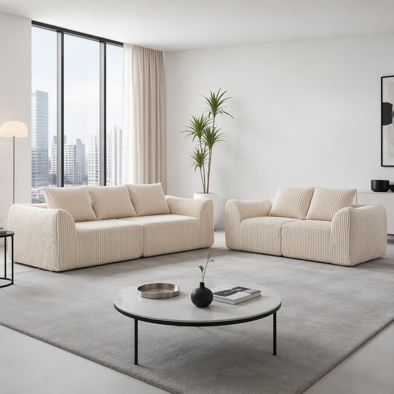 Ensemble de canapé en velours côtelé minimaliste avec dossier ergonomique incurvé
