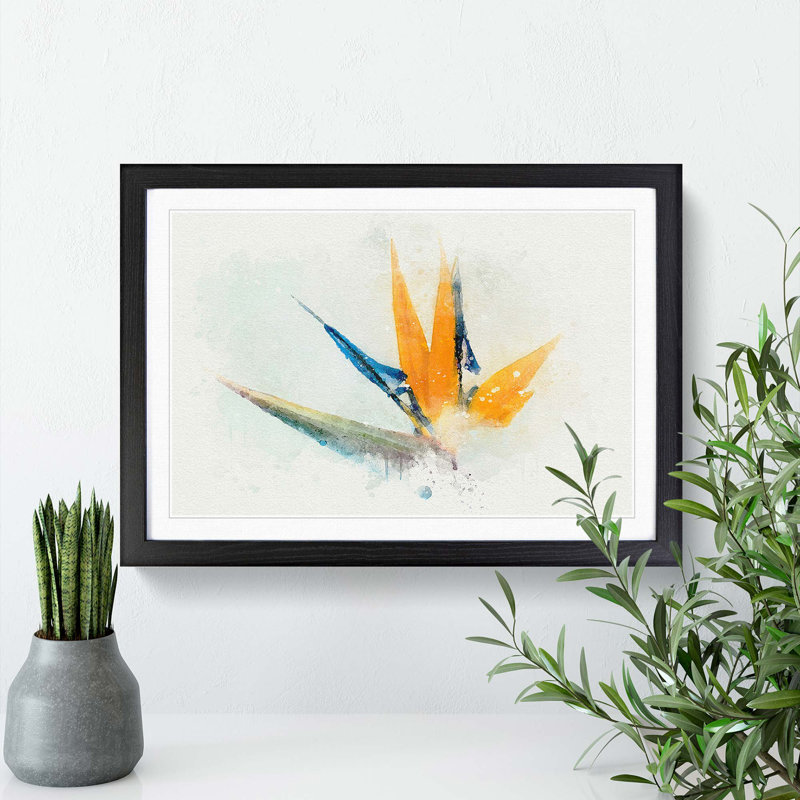 Bird of Paradise Flower in Abstract - Picture Frame Graphic Art Print, 27cm H x 36cm W x 2cm D, Black Framed