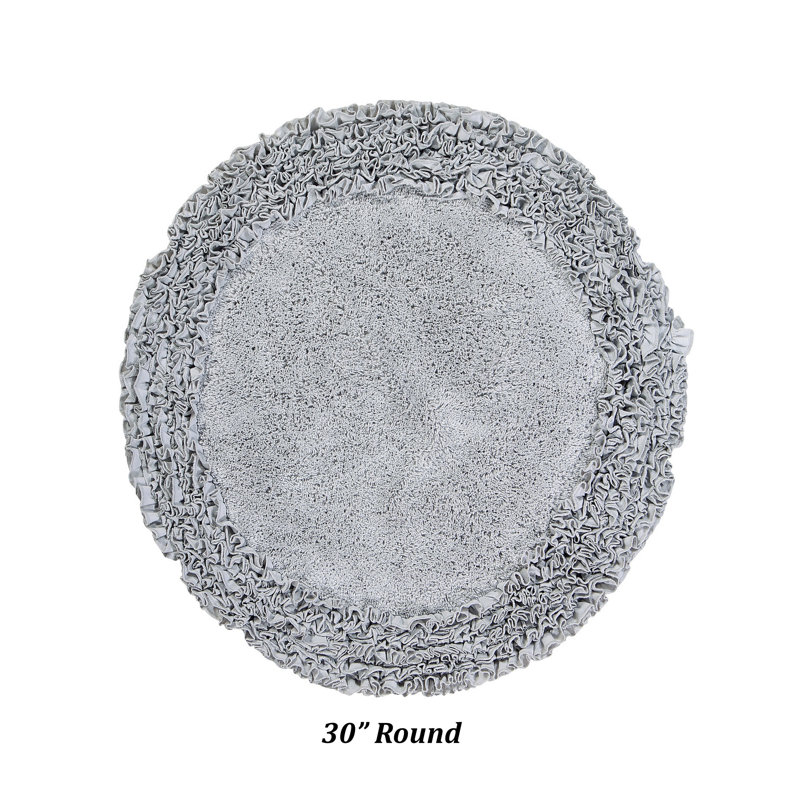 Zilla 100% Cotton Tufted Bath Rug, Ultra Soft & Absorbent, Non-Slip Spray Latex Backing, Luxurious Ruffle Border, 30" Round, Silver