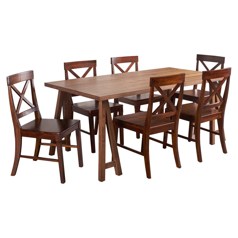 Williamsville 6 - Person Solid Wood Top Four Leg Base Dining Set, Walnut/Mahogany