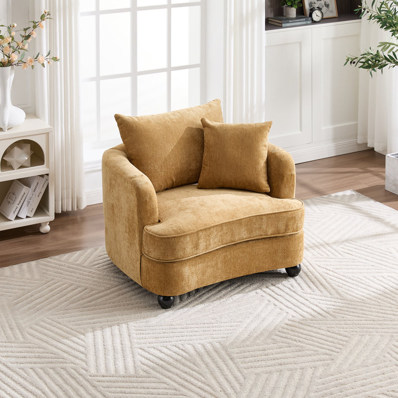 40" Chenille Upholstered Sofa Chair With Solid Wood Legs, Yellow
