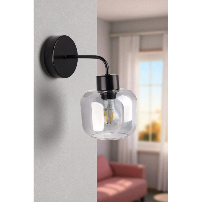 Stylish Wall Lamp, Grey & Black Metal Body, 9.8 x 5.1 inches | Glass Cap, Height: 9.8 inches | E27 Socket, Max 40W (Bulb Not Included) | IP20 Rated, Modern Design for Living Room & Bedroom Lighting