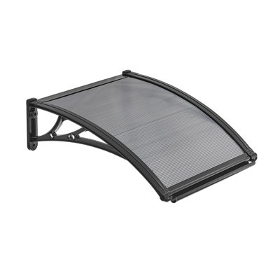 Auvent de porte en polycarbonate 24 po x 24 po avec supports en ABS, pare-pluie gris fumé et pare-soleil pour l'entrée, le patio et les fenêtres