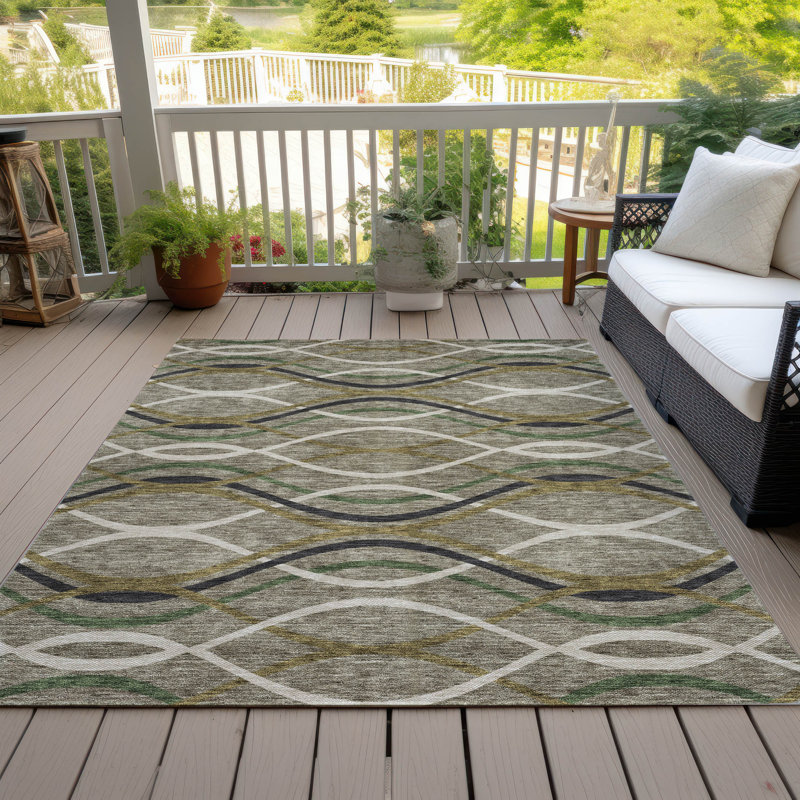 Tapis taupe en polyester tissé à la machine Lamanna, Rectangle 9 pi x 12 pi