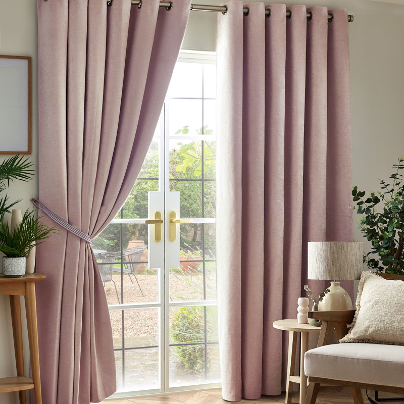 Eilfried Chenille Ring Top Eyelet Curtains, Pink, 168cm Width x 183cm Drop