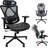 Black Mesh Office Chair, Ergonomic, With Wheels, Adjustable Lumbar Support, Armrest, Headrest-Tilt High Back Desk Chair, With Mute Wheel For Office Home Gaming
