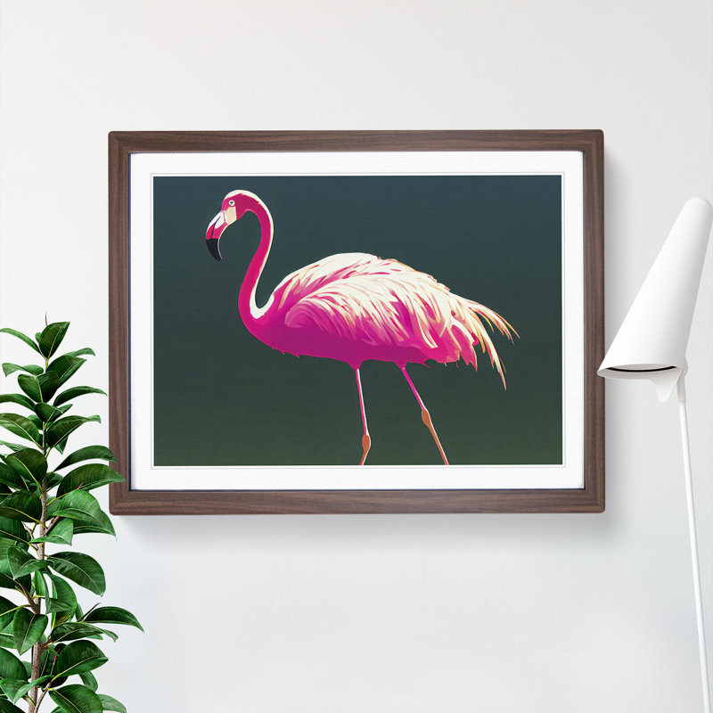 Enthralling Flamingo - Single Picture Frame Painting, 46cm H x 64cm W x 2cm D, Walnut