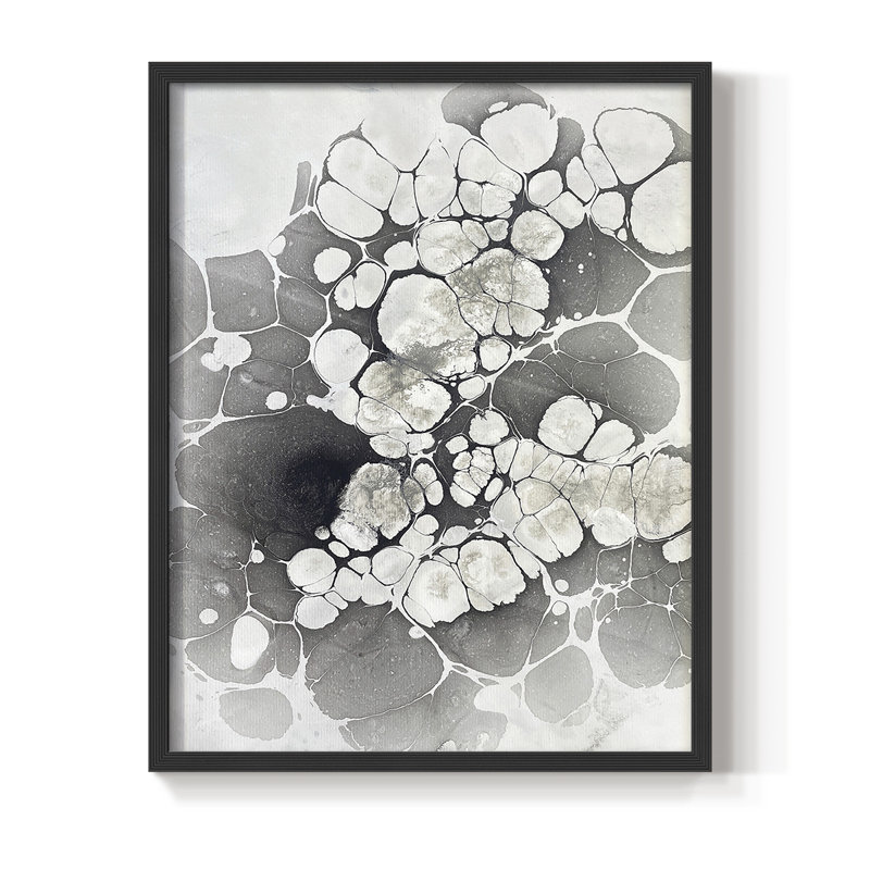 Marbling VII Framed Print - Solid Wood, Black, 30" H x 24" W