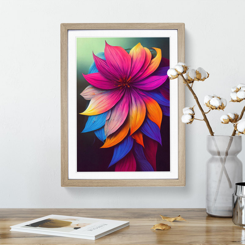 Brilliant Flower - Single Picture Frame Painting, 34cm H x 25cm W x 2cm D, Oak