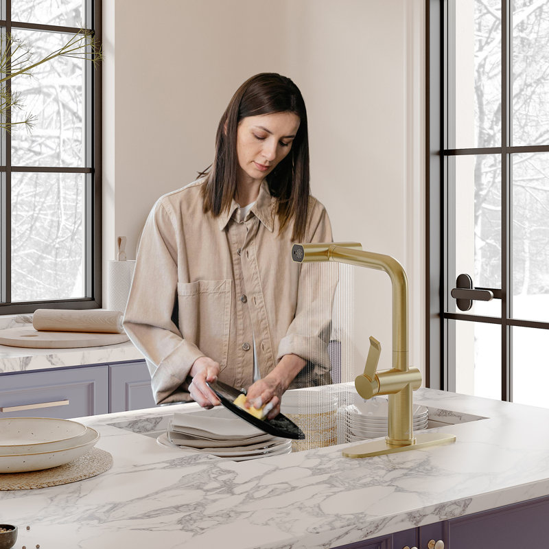 Willow Single Handle Pull Out Kitchen Faucet with Touchless Sensor, Three-function Mode Sprayer, Brushed Gold
