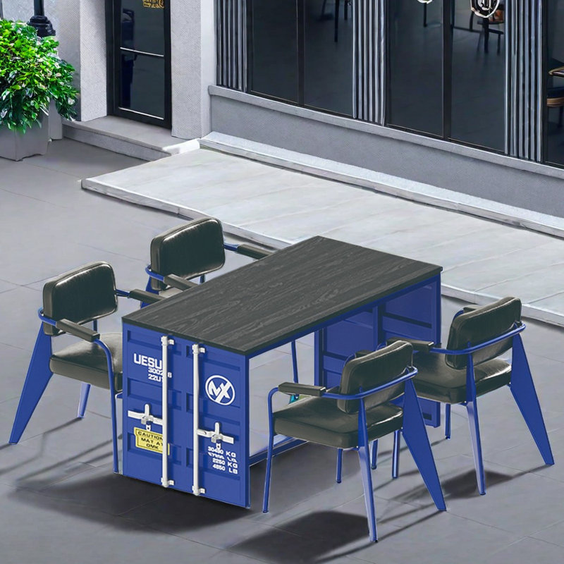 Ensemble de salle à manger rectangulaire L 31,5 po x l 55,2 po Katsuyama, Bleu, Bleu et noir