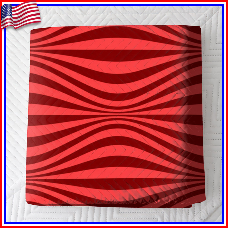 Red Wavy Lines Quilted Bedspread All Sizes, Twin