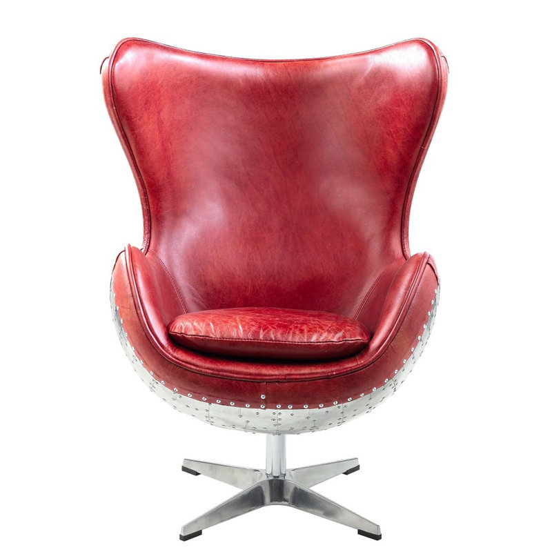 Fauteuil d'appoint, cuir fleur rouge