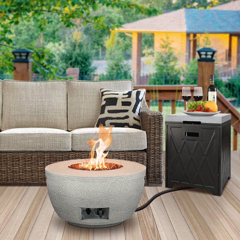 Round Concrete Propane Smokeless Fire Pit, Grigio