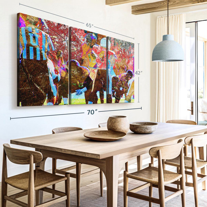 Footballeurs sur toile, H 42 po x l 65 po x P 1,25 po