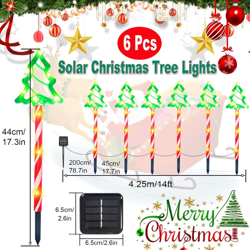 Éclairage solaire de sentier de Noël décorations d'extérieur, décorations de Noël, 8 modes, lumières d'arbre de Noël, bonbons, piquet de jardin à lumière imperméable, pour cour, jardin, porche