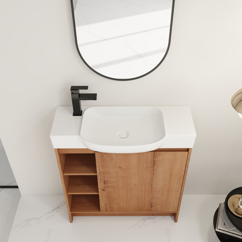 30-Inch Freestanding Bathroom Vanity,with White Ceramic Sink and Soft-Closing Door, Imitative Oak