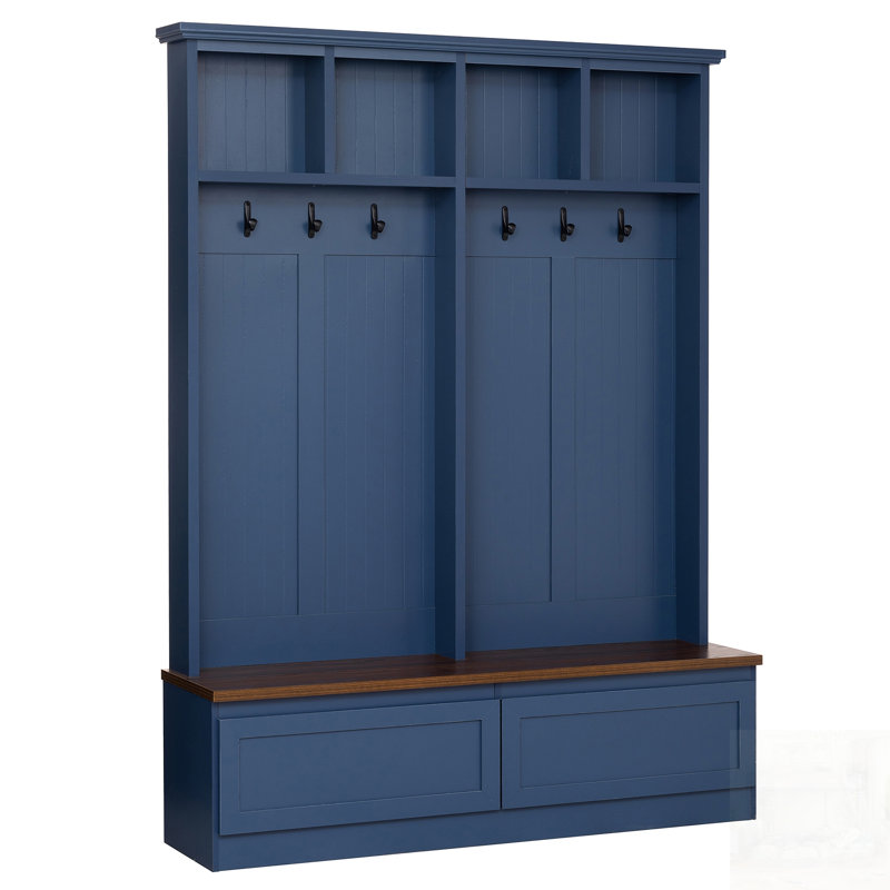 Farmhouse 4-In-1 Hall Tree With Wood Grain Bench And Large Drawers, Versatile Entrance Organizer For Modern Homes