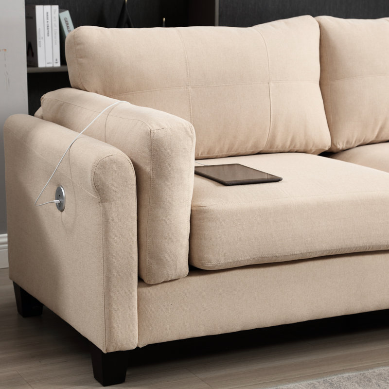 Kaki moderne 3 - Lin revêtu de tissu d'ameublement spacieux et spacieux, structure en contreplaqué, charge, assemblage facile, coussins en mousse haute
