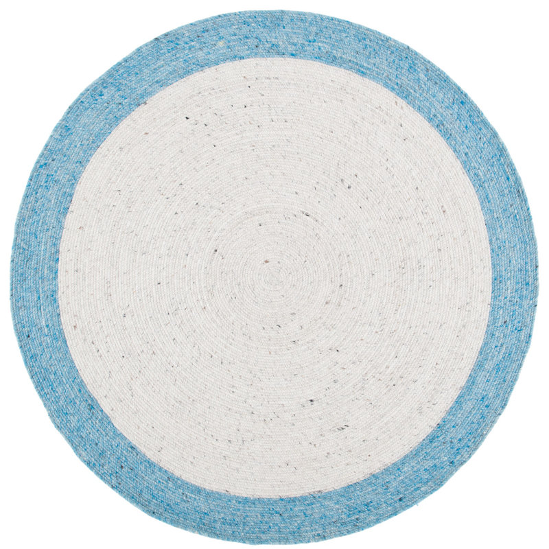Novello Hand Woven Wool/Cotton Rug in Ivory, Round 3'