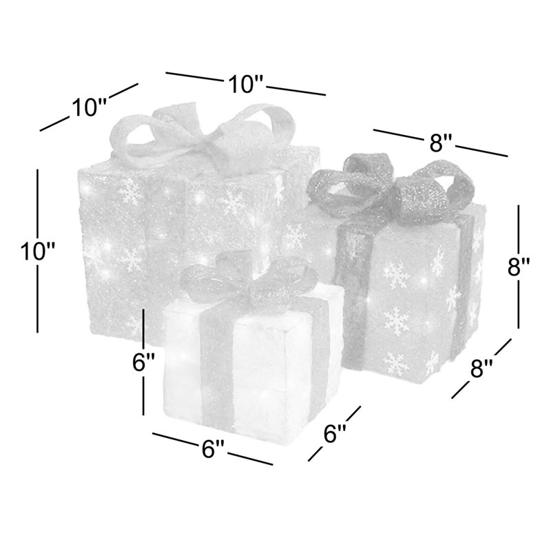 Ensemble de 3 boîtes-cadeaux de Noël rouges et crème illuminées pour l'extérieur 10 po