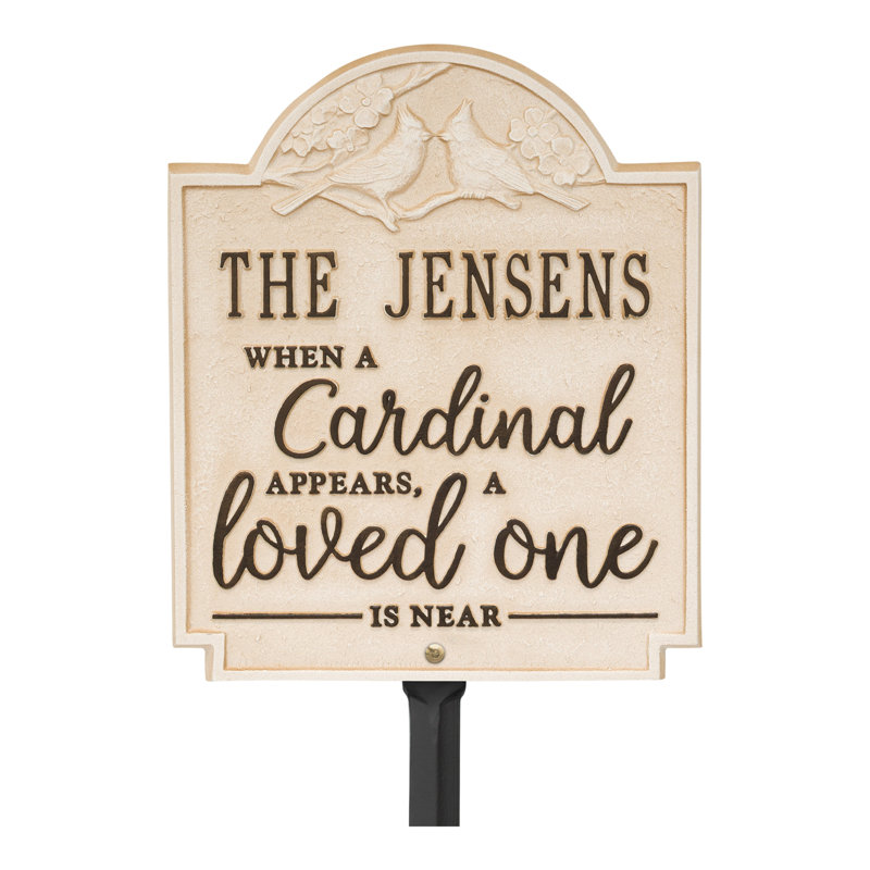 Cardinal Love Garden Personalized Lawn Plaque, Weathered Limestone/Dark Bronze, Yes