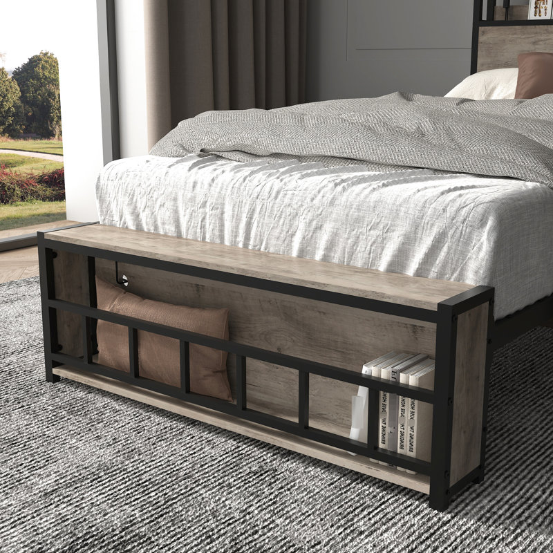 Structure de lit simple avec tête de lit à DEL et fonctionnalité de rangement, ports de charge pratiques, stable, assemblage facile, 40,07 po de largeur, fabrication solide, hauteur de 43,45 po