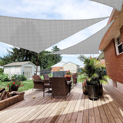Triangle Sun Shade Sail Canopy – 10' X 10' X 10' Hdpe Outdoor Shade Cloth, Uv Sunlight Block Pergola Cover For Deck, Backyard, Roof Shading, Grey