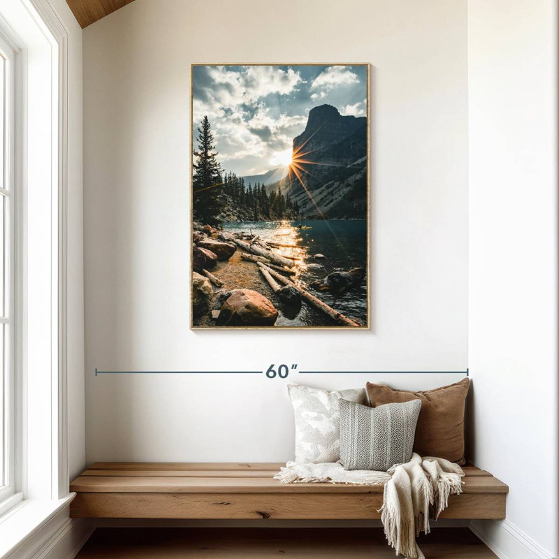 Moraine Lake Sunburst, Cadre flottant en bois naturel, 29 po x 43 po
