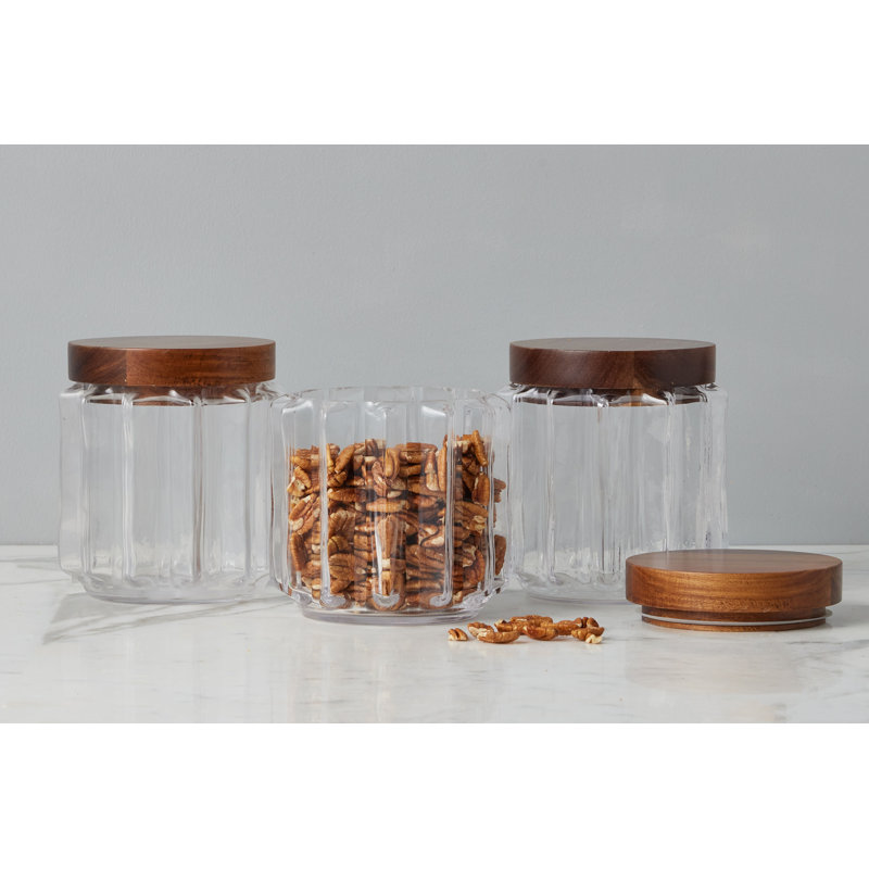 Pot cannelé en verre, couvercle en bois, Petit