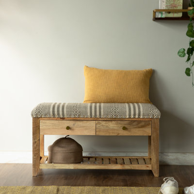 Iyaas Cotton Upholstered Bench with Drawers and Shoe Storage