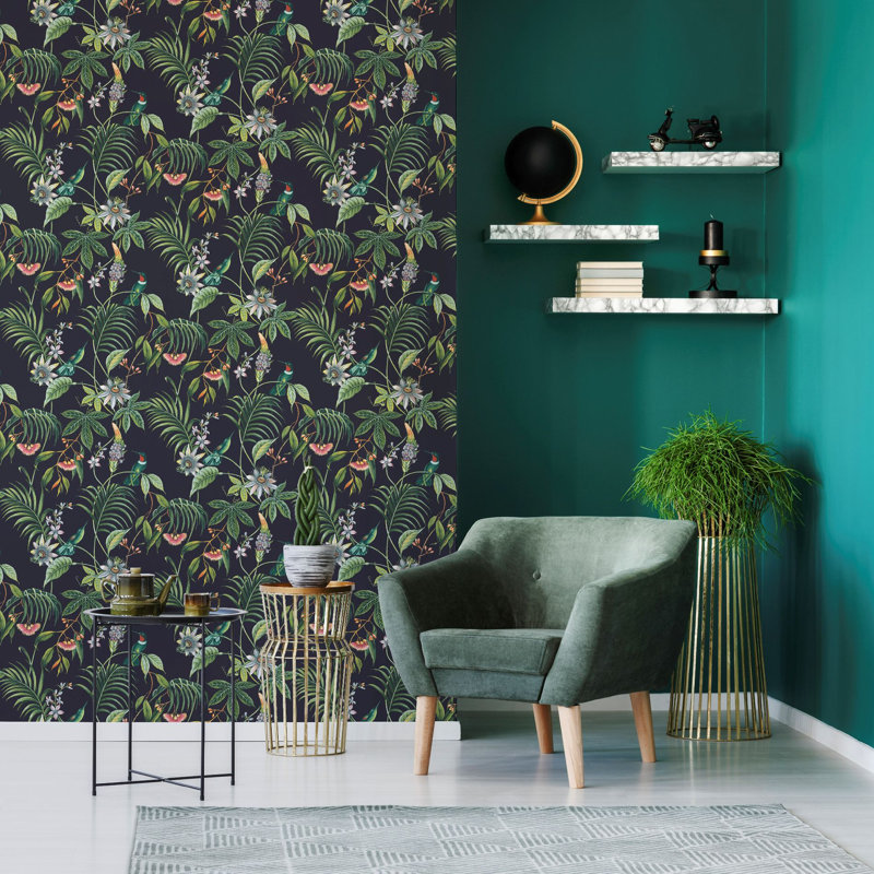 Superfresco Easy Adilah Tropical Floral Wallpaper, Black/Green