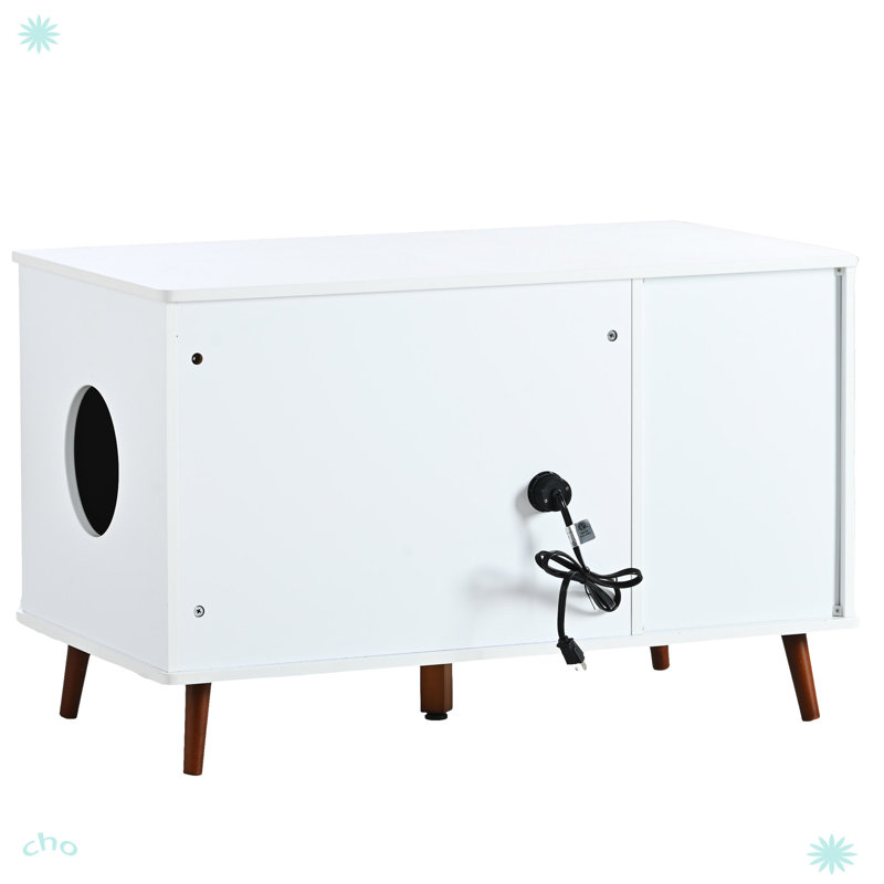 Table d'appoint pour chat avec 3 portes et salle de rangement pour chat, Blanc / noyer