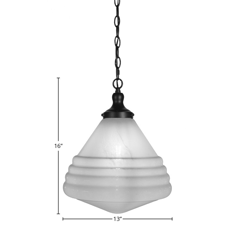 Juno Chain Hung Pendant With 14" Glass, White Marble, Matte Black