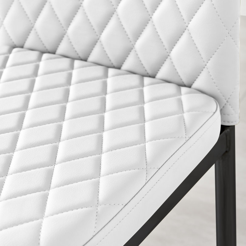 Marietta Chrome Metal & White High Gloss Dining Table Set - 4 Soft Touch Faux Leather Dining Chairs, White/Black